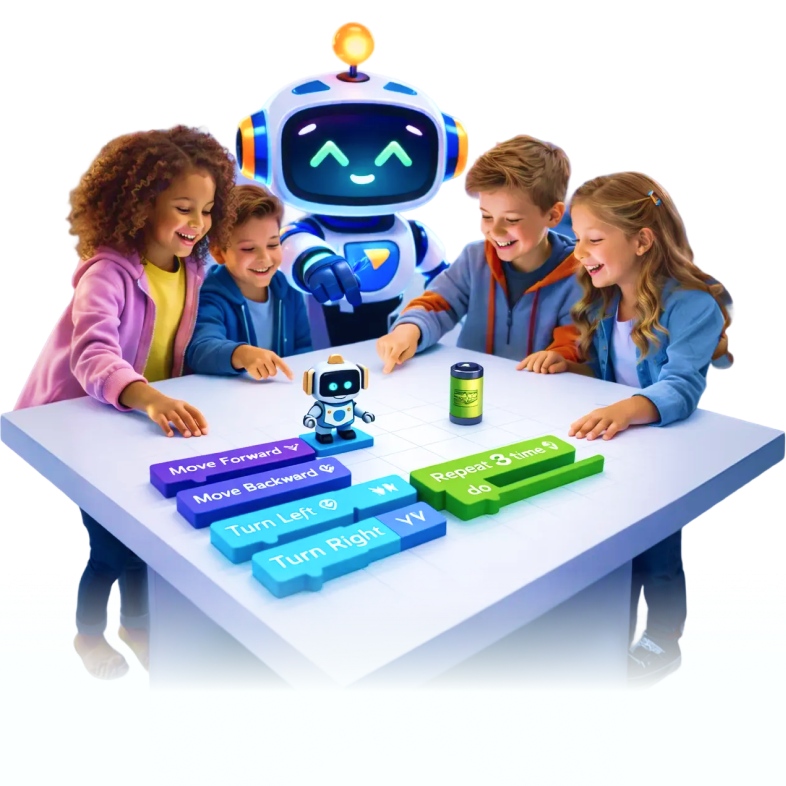 Happy learner using Intellect Council with robot companion